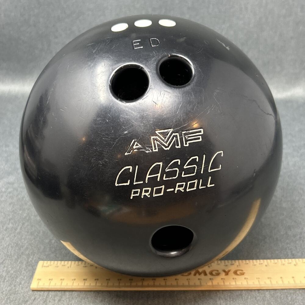 Vintage AMF Classic Pro-Roll 3-Dot Hard Heavy Bowling Ball Black 16lb ED E D
